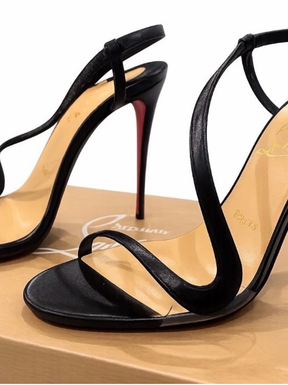 Christian Louboutin Black Leather Strappy Stiletto Sandals with Red Sole